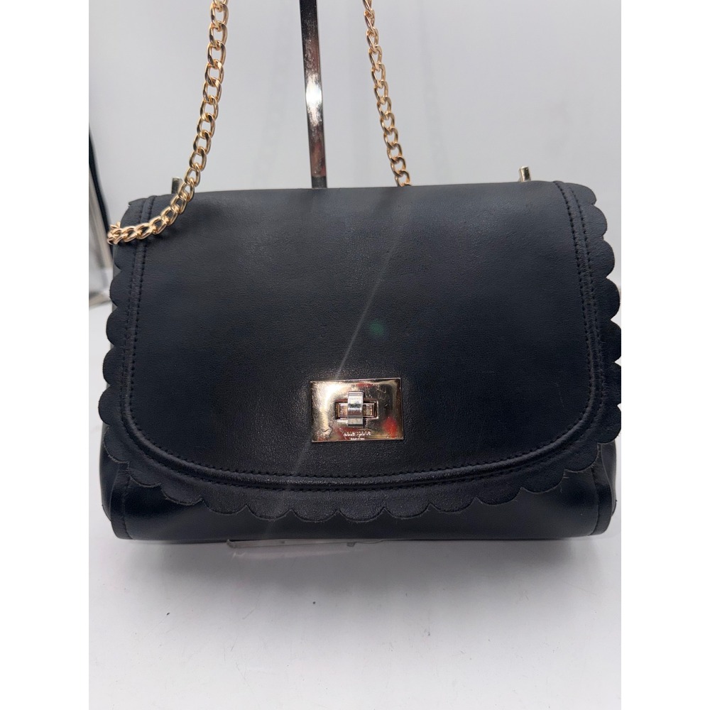Kate Spade Black Scalloped Leather Crossbody Bag Gold Chain Strap Turn Lock
